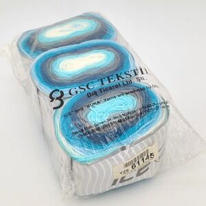 Lot 3 Ice Yarns Cakes Baby Fine 100g 360m Stripe Blue Grey White Turquoise Cool